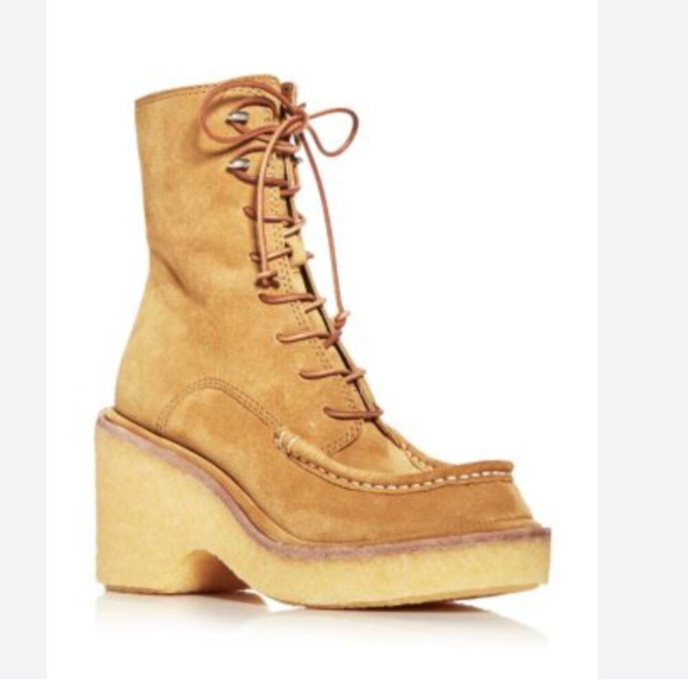 rag & bone Women's Scout Moc Toe Wedge Platform Booties suede tan brown 40